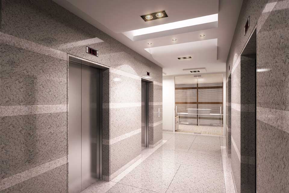 Hall de ascensores, piso típico Torre B